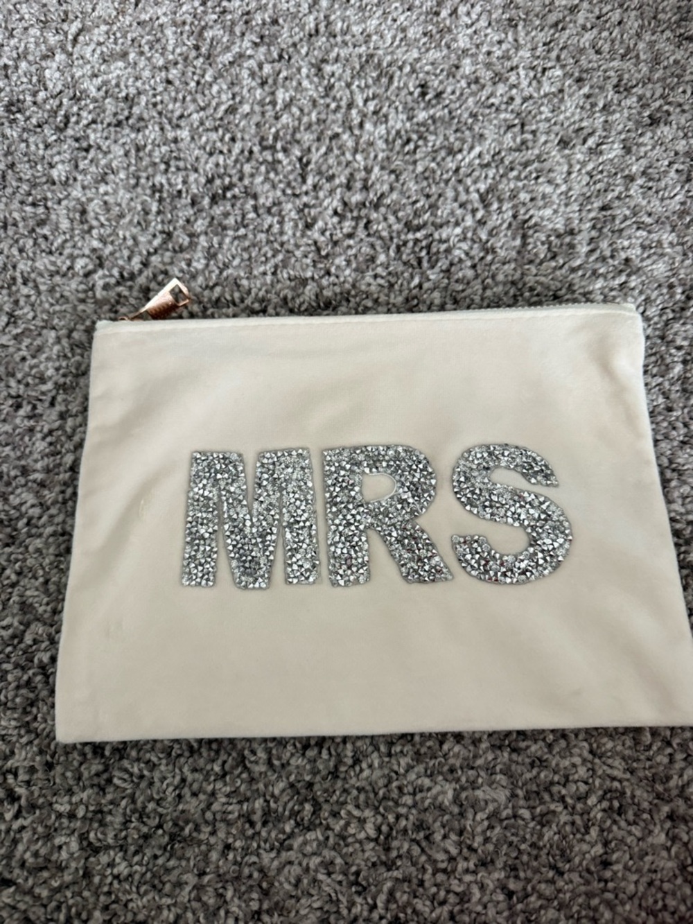 Embellished 'MRS' Cream Zip Pouch